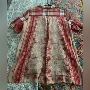 Johnny Was short sleeve plaid blouse with silk back M